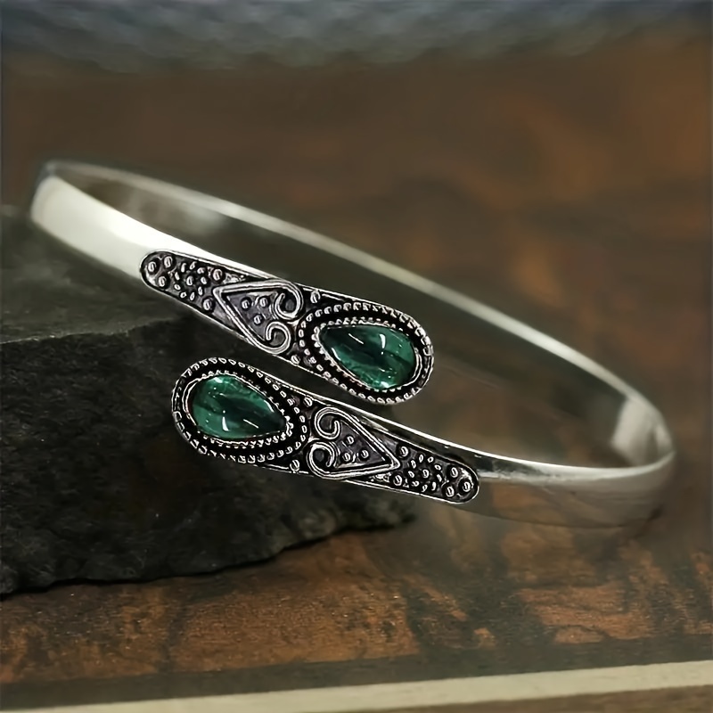 Boho Adjustable Cuff Bracelet with Synthetic Gem Inlay